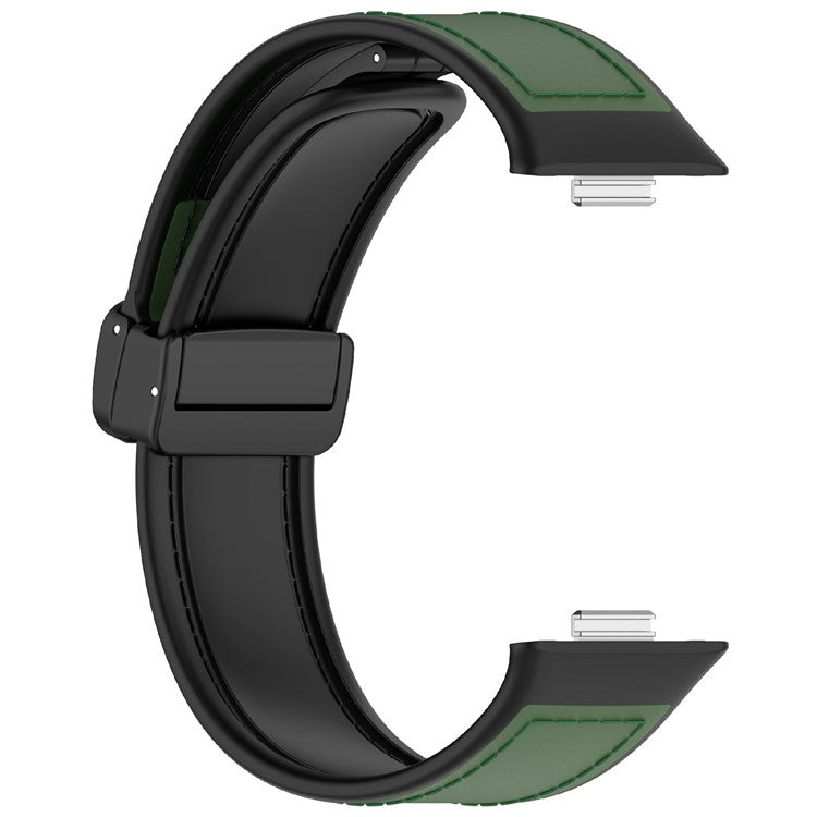 PRAGUS For Huawei Watch Fit 3 Watch Band Magnetic Buckle Leather Coated Silicone Strap with Metal Connector - Green