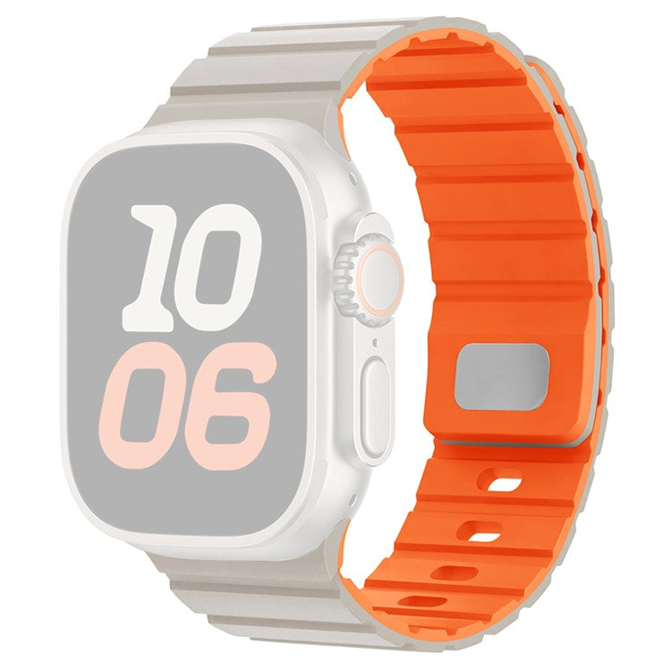 PRAGUS For Apple Watch Series 10 Ultra 9 8 7 SE 6 5 4 3 2 1 46mm 49mm 45mm 44mm 42mm Magnetic Silicone Band Quick Release Strap - Starlight / Orange