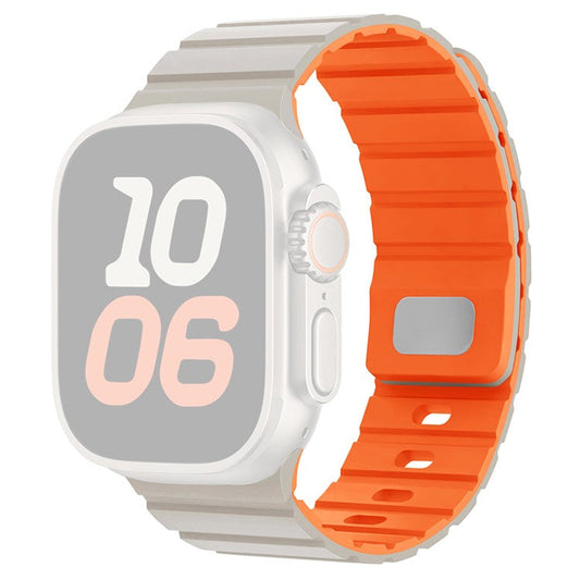 PRAGUS For Apple Watch Series 10 Ultra 9 8 7 SE 6 5 4 3 2 1 46mm 49mm 45mm 44mm 42mm Magnetic Silicone Band Quick Release Strap - Starlight / Orange