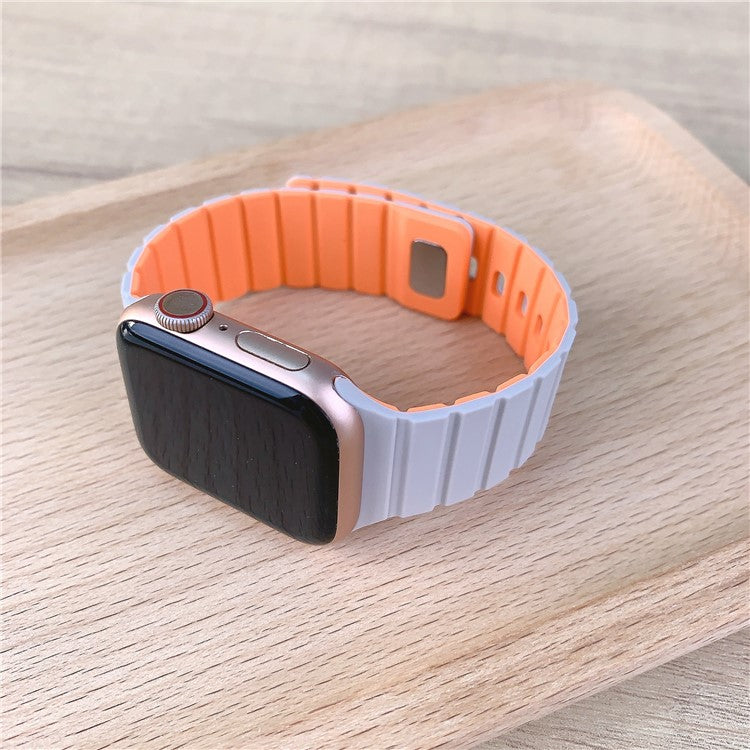 PRAGUS For Apple Watch Series 10 Ultra 9 8 7 SE 6 5 4 3 2 1 46mm 49mm 45mm 44mm 42mm Magnetic Silicone Band Quick Release Strap - Starlight / Orange