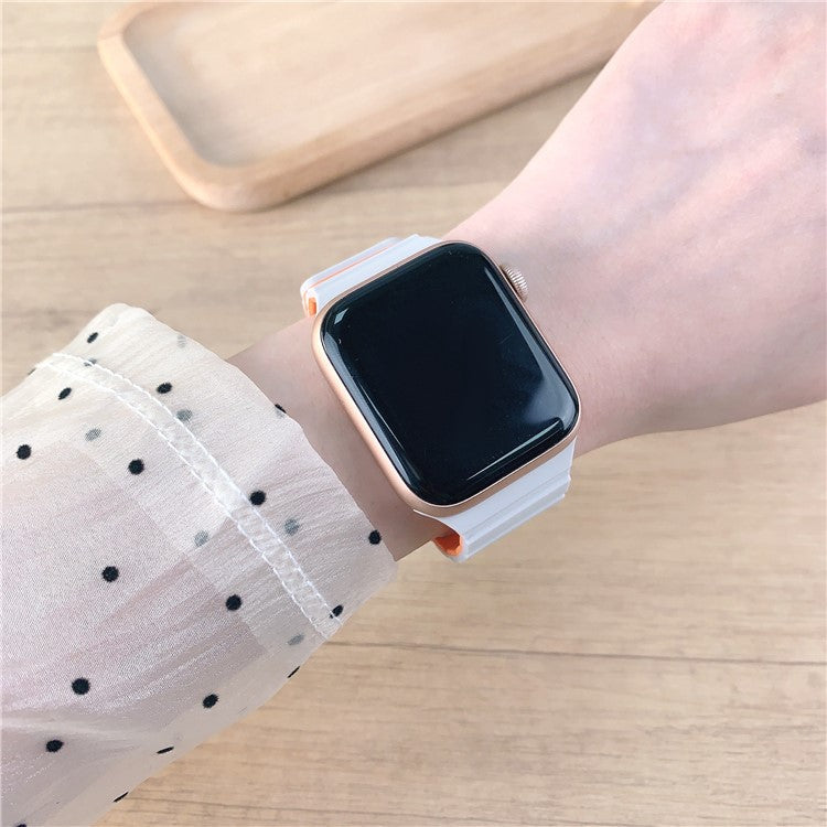 PRAGUS For Apple Watch Series 10 Ultra 9 8 7 SE 6 5 4 3 2 1 46mm 49mm 45mm 44mm 42mm Magnetic Silicone Band Quick Release Strap - Starlight / Orange