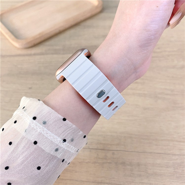 PRAGUS For Apple Watch Series 10 Ultra 9 8 7 SE 6 5 4 3 2 1 46mm 49mm 45mm 44mm 42mm Magnetic Silicone Band Quick Release Strap - Starlight / Orange