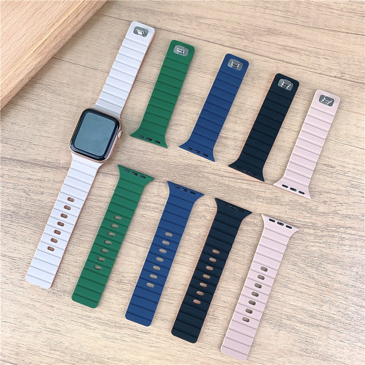 PRAGUS For Apple Watch Series 10 Ultra 9 8 7 SE 6 5 4 3 2 1 46mm 49mm 45mm 44mm 42mm Magnetic Silicone Band Quick Release Strap - Starlight / Orange
