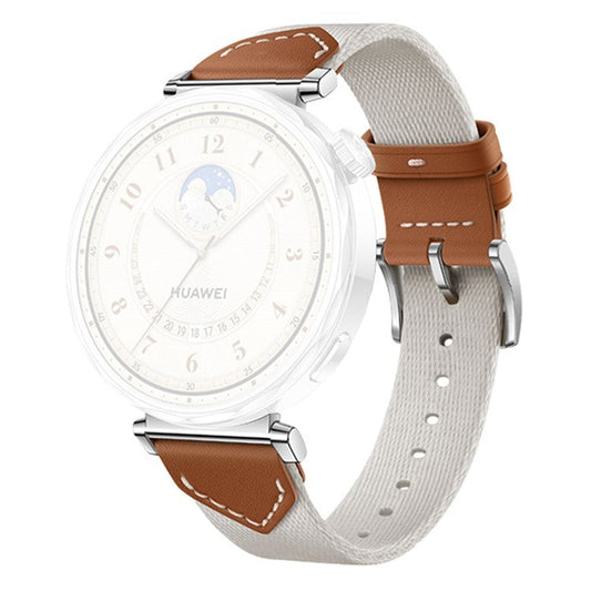 PRAGUS For Watch Strap For Huawei Watch GT 5 Pro 42m / GT 5 41mm / GT 4 41mm / GT 3 42mm , 18mm Leather Nylon Woven Watch Band - White Brown