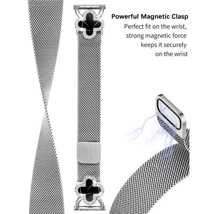 PRAGUS For Gabb Watch 1 Milanese Band Stainless Steel Magnetic Watch Strap with Clover Connector, Size: S - Silver / Black