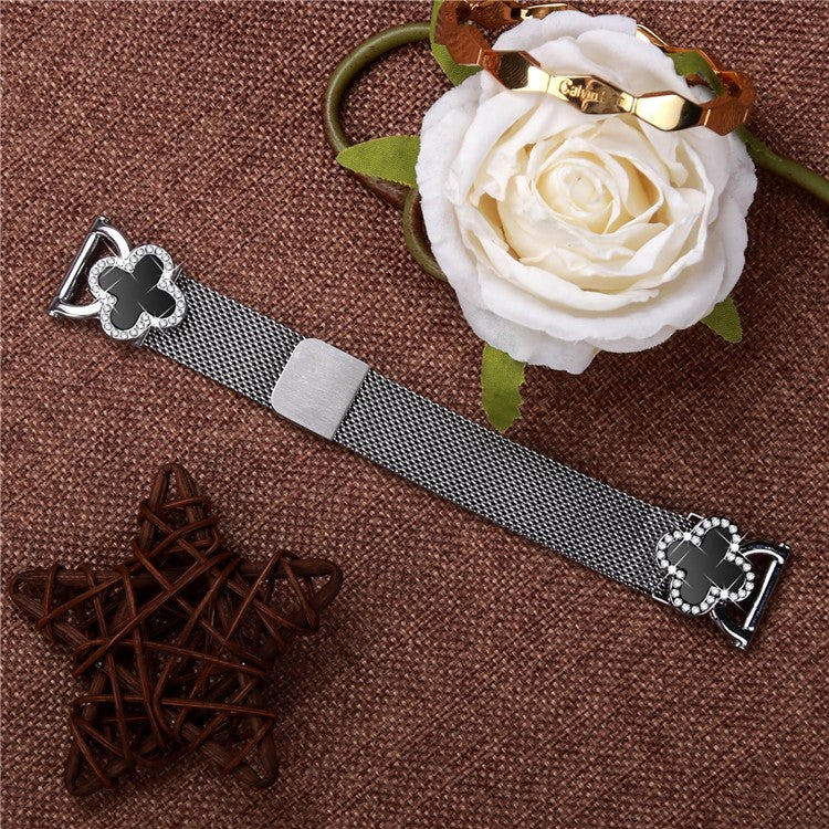 PRAGUS For Gabb Watch 1 Milanese Band Stainless Steel Magnetic Watch Strap with Clover Connector, Size: S - Silver / Black