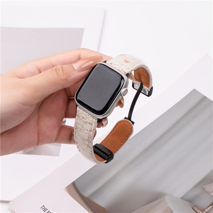 PRAGUS For Genuine Cow Leather+Wool Watch Band for Apple Watch Series 10 Ultra 9 8 7 SE 6 5 4 3 2 1 46mm 49mm 45mm 44mm 42mm Wrist Strap - Beige