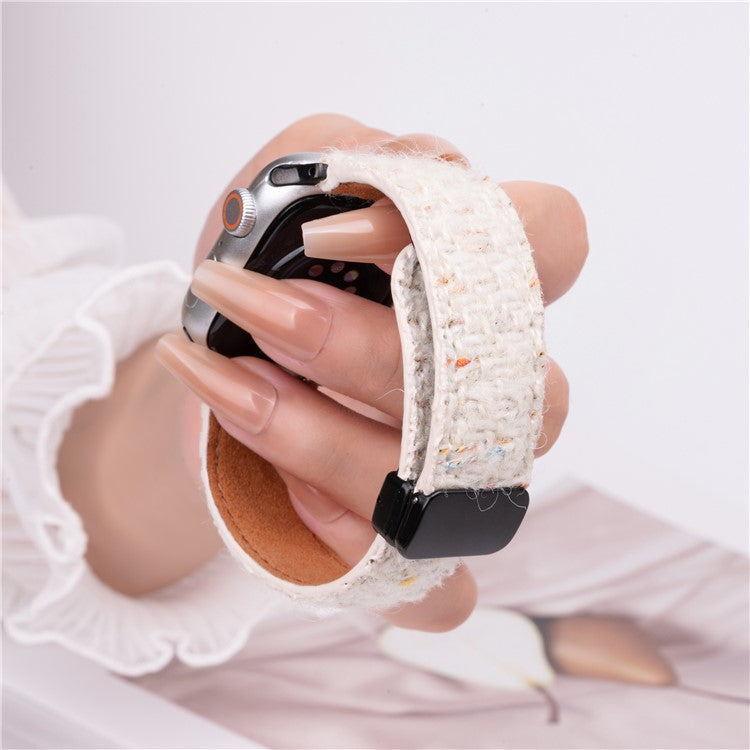 PRAGUS For Genuine Cow Leather+Wool Watch Band for Apple Watch Series 10 Ultra 9 8 7 SE 6 5 4 3 2 1 46mm 49mm 45mm 44mm 42mm Wrist Strap - Beige