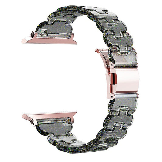 PRAGUS For Watch Band for Apple Watch Series 10 9 8 7 SE 6 5 4 3 2 1 42mm 41mm 40mm 38mm Electroplated PC Glitter Sparkle Strap - Transparent Black Glitter