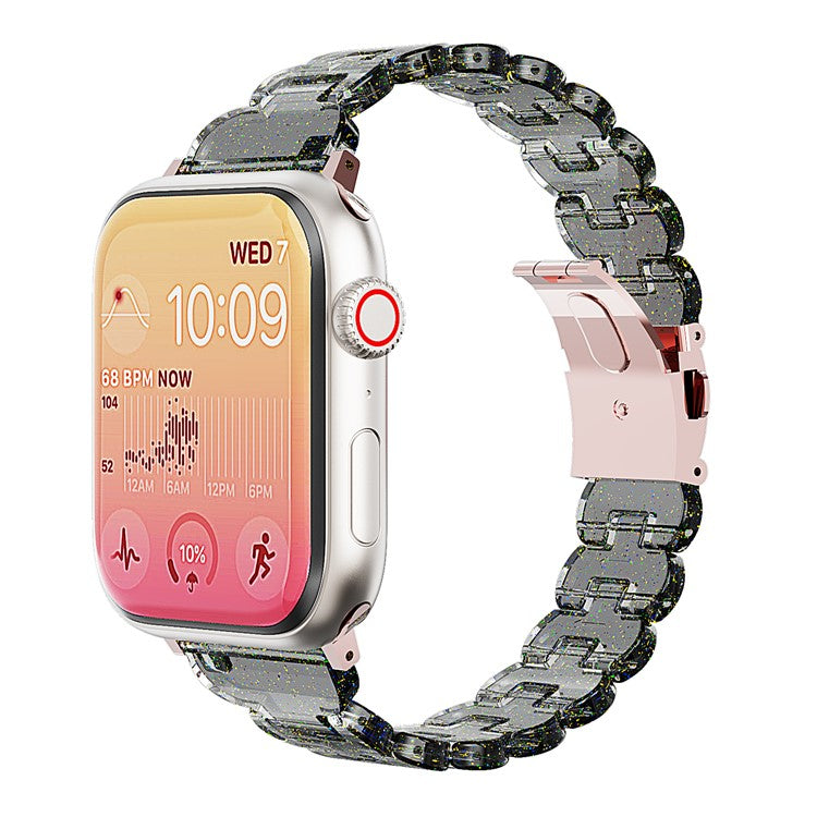 PRAGUS For Watch Band for Apple Watch Series 10 9 8 7 SE 6 5 4 3 2 1 42mm 41mm 40mm 38mm Electroplated PC Glitter Sparkle Strap - Transparent Black Glitter
