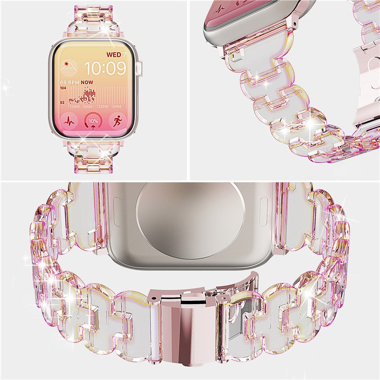 PRAGUS For Watch Band for Apple Watch Series 10 9 8 7 SE 6 5 4 3 2 1 42mm 41mm 40mm 38mm Electroplated PC Glitter Sparkle Strap - Transparent Black Glitter