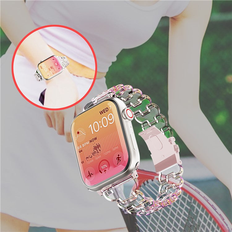 PRAGUS For Watch Band for Apple Watch Series 10 9 8 7 SE 6 5 4 3 2 1 42mm 41mm 40mm 38mm Electroplated PC Glitter Sparkle Strap - Transparent Black Glitter