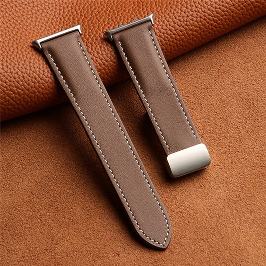 PRAGUS For Honor Watch 5 Leather Strap Folding Magnetic Buckle Pointed Tail Watch Band - Brown