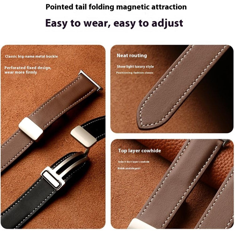 PRAGUS For Honor Watch 5 Leather Strap Folding Magnetic Buckle Pointed Tail Watch Band - Brown