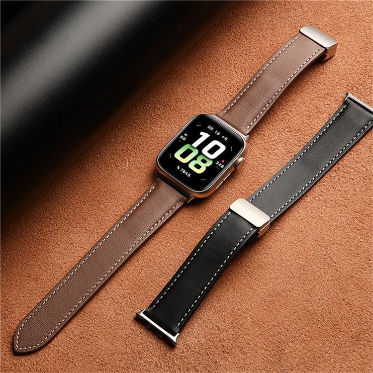 PRAGUS For Honor Watch 5 Leather Strap Folding Magnetic Buckle Pointed Tail Watch Band - Brown