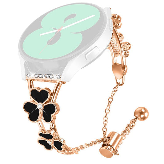 PRAGUS For Garmin Forerunner 55 / Venu Watchband Heart Clover Decor Zinc Alloy Metal Strap - Rose Gold