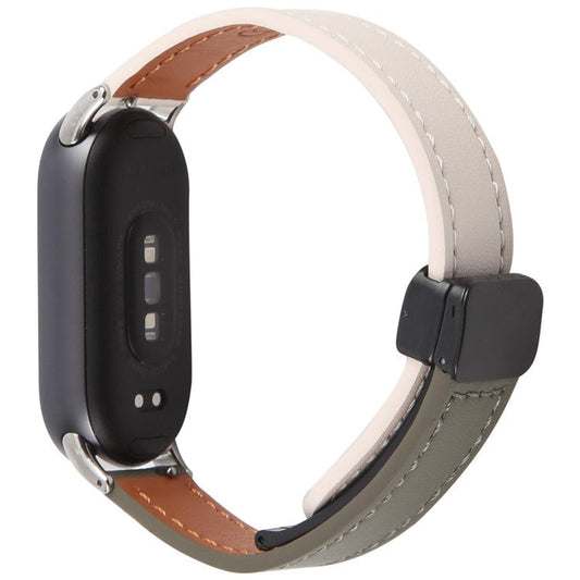 PRAGUS For Xiaomi Smart Band 9 / 8 Foldable Magnetic Black Buckle Microfiber Leather Watch Strap - Beige+Avocado Green