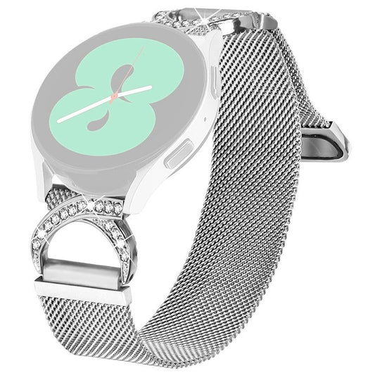 PRAGUS For Watch Band for Samsung Galaxy Watch 42mm Milanese Silver Metal Strap Rhinestone Decor