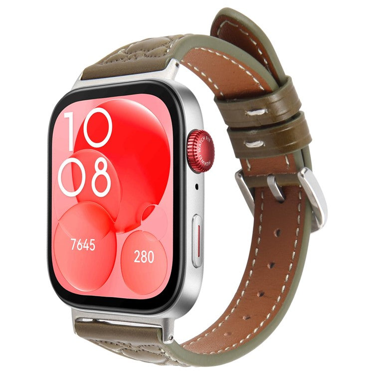 PRAGUS For Huawei Watch Fit Heart Pattern Embossed Watch Band Cowhide Leather Strap - Green