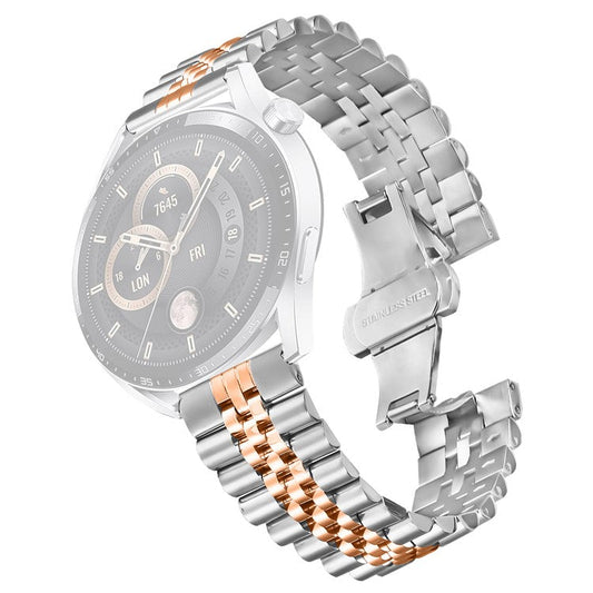 PRAGUS For Huawei Watch 4 Pro / Watch 4 Wrist Band 5-Bead Stainless Steel Butterfly Clasp Watch Strap - Silver+Rose Gold