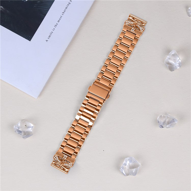PRAGUS For Replacement Strap for Huami Amazfit GTS 4 Mini Butterfly Rhinestones Decor Metal Watch Band - Rose Gold