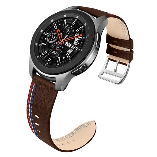PRAGUS For Top Layer Cowhide Genuine Leather Stitching Design Watch Band Strap for Samsung Galaxy Watch3 45mm/Watch 46mm - Chacolate