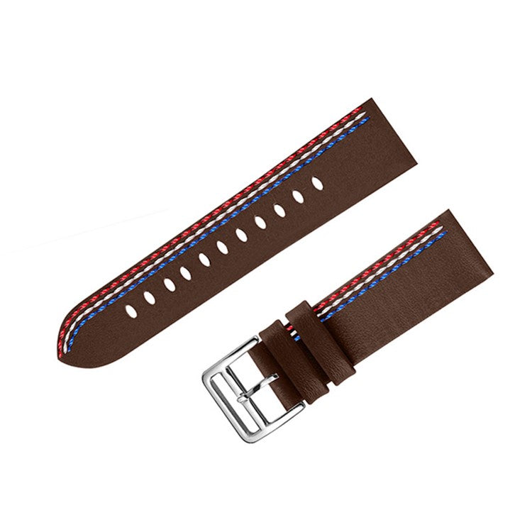 PRAGUS For Top Layer Cowhide Genuine Leather Stitching Design Watch Band Strap for Samsung Galaxy Watch3 45mm/Watch 46mm - Chacolate