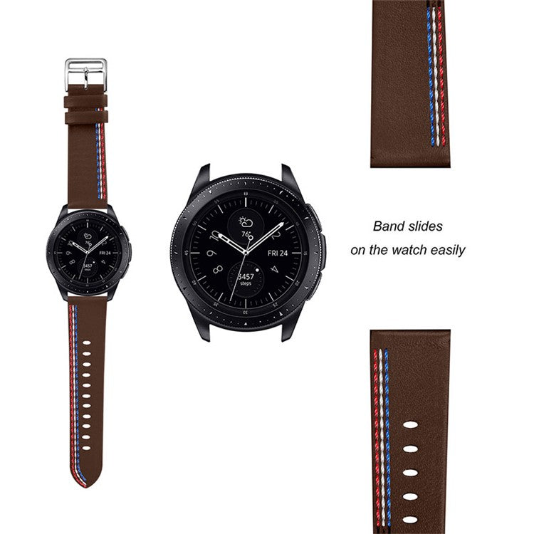 PRAGUS For Top Layer Cowhide Genuine Leather Stitching Design Watch Band Strap for Samsung Galaxy Watch3 45mm/Watch 46mm - Chacolate