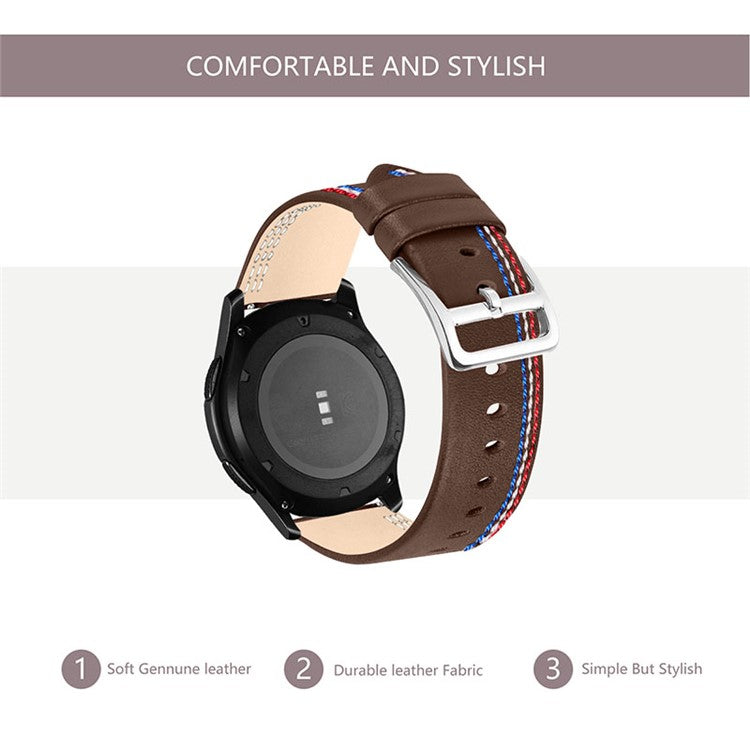 PRAGUS For Top Layer Cowhide Genuine Leather Stitching Design Watch Band Strap for Samsung Galaxy Watch3 45mm/Watch 46mm - Chacolate