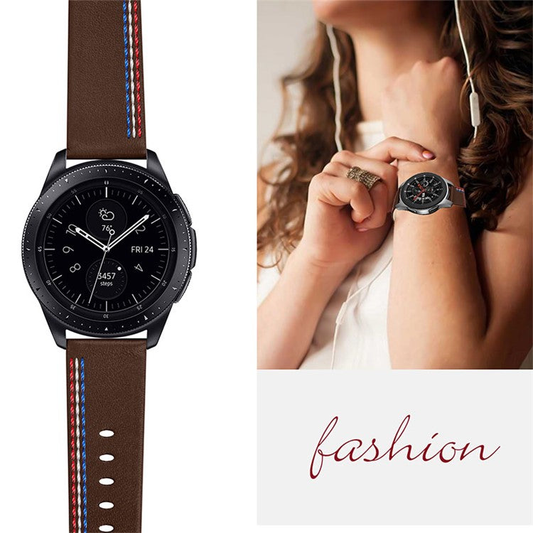 PRAGUS For Top Layer Cowhide Genuine Leather Stitching Design Watch Band Strap for Samsung Galaxy Watch3 45mm/Watch 46mm - Chacolate