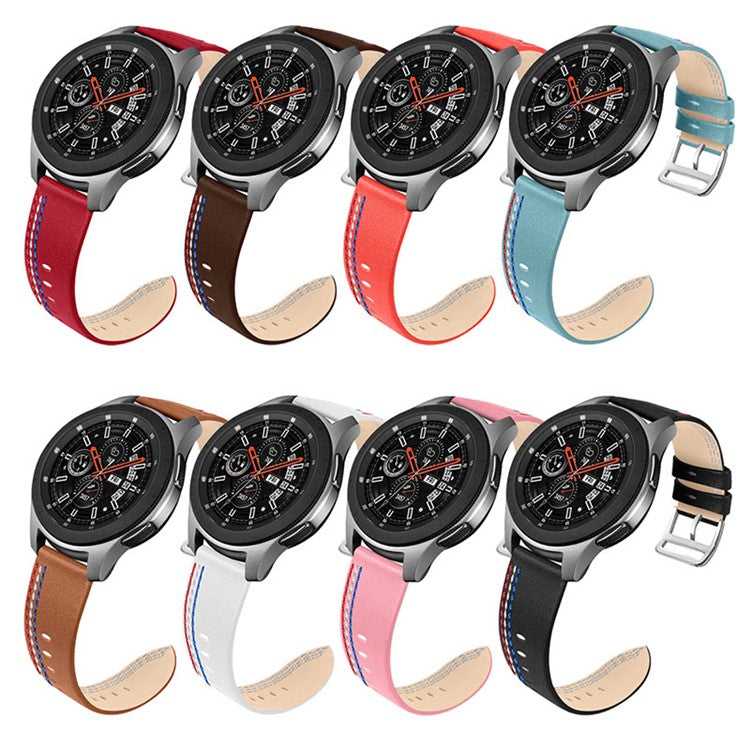 PRAGUS For Top Layer Cowhide Genuine Leather Stitching Design Watch Band Strap for Samsung Galaxy Watch3 45mm/Watch 46mm - Chacolate