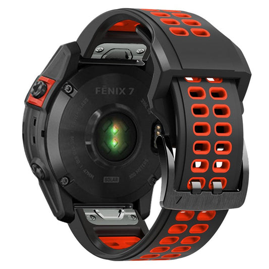 PRAGUS For Garmin Fenix 7/Epix Two Rows Holes Dual-color Quick Release Silicone Watch Band Wrist Strap 22mm - Black/Red