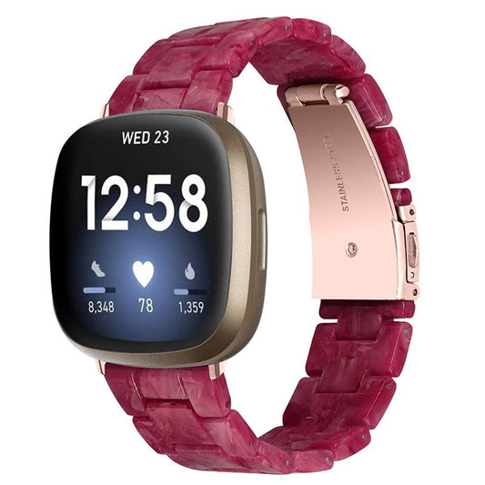 PRAGUS For Fitbit Versa 3/Fitbit Sense Fashionable Resin Watch Strap Replacement Wristband with Stainless Steel Buckle - Marble/Red