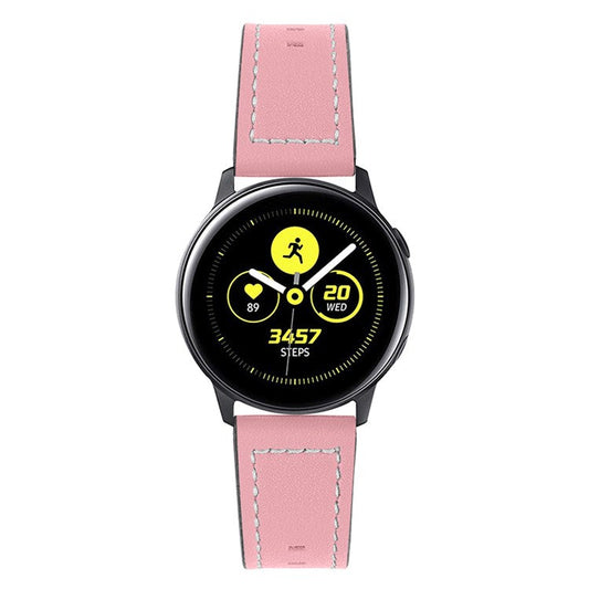 PRAGUS For TicWatch 2/TicWatch E/TicWatch C2 Stainless Steel Buckle Cowhide Leather Soft Wrist Strap Replacement Watchband - Pink