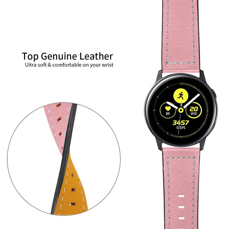 PRAGUS For TicWatch 2/TicWatch E/TicWatch C2 Stainless Steel Buckle Cowhide Leather Soft Wrist Strap Replacement Watchband - Pink
