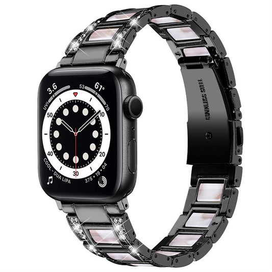 PRAGUS For Apple Watch Series 10 46mm / Ultra 2 Ultra 49mm / 9 8 7 45mm / SE (2023) SE (2022) SE 6 5 4 44mm / 3 2 1 42mm  Resin Stainless Steel Rhinestone Decor Smart Watch Band - Black / Pink Mix