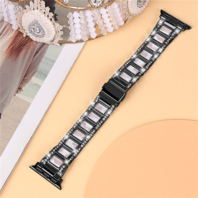 PRAGUS For Apple Watch Series 10 46mm / Ultra 2 Ultra 49mm / 9 8 7 45mm / SE (2023) SE (2022) SE 6 5 4 44mm / 3 2 1 42mm  Resin Stainless Steel Rhinestone Decor Smart Watch Band - Black / Pink Mix