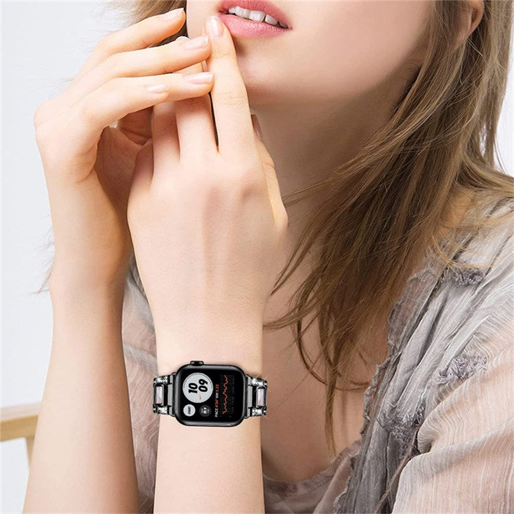 PRAGUS For Apple Watch Series 10 46mm / Ultra 2 Ultra 49mm / 9 8 7 45mm / SE (2023) SE (2022) SE 6 5 4 44mm / 3 2 1 42mm  Resin Stainless Steel Rhinestone Decor Smart Watch Band - Black / Pink Mix