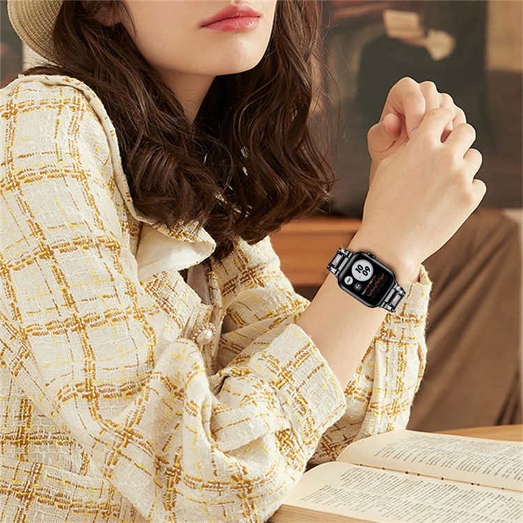 PRAGUS For Apple Watch Series 10 46mm / Ultra 2 Ultra 49mm / 9 8 7 45mm / SE (2023) SE (2022) SE 6 5 4 44mm / 3 2 1 42mm  Resin Stainless Steel Rhinestone Decor Smart Watch Band - Black / Pink Mix