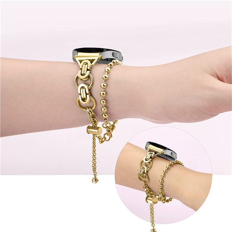 PRAGUS For Samsung Galaxy Watch4 Active 40mm 44mm/Watch4 Classic 46mm 42mm Stylish Bead Decor Dual Circle Watch Band Stainless Steel Bracelet Wristband Strap - Gold