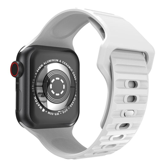 PRAGUS For Apple Watch Series 10 42mm / 9 8 7 41mm / 6 5 4 SE SE (2022) SE (2023) 40mm / 3 2 1 38mm Stripe Design Silicone Smartwatch Band Replacement Wrist Strap - White