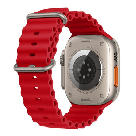 PRAGUS For Ocean Strap for Apple Watch Series 10 46mm / Ultra 2 Ultra 49mm /  Series 9 8 7 45mm / 6 5 4 SE (2023) SE (2022) SE 44mm / 3 2 1 42mm, Soft Silicone Adjustable Watch Band - Red