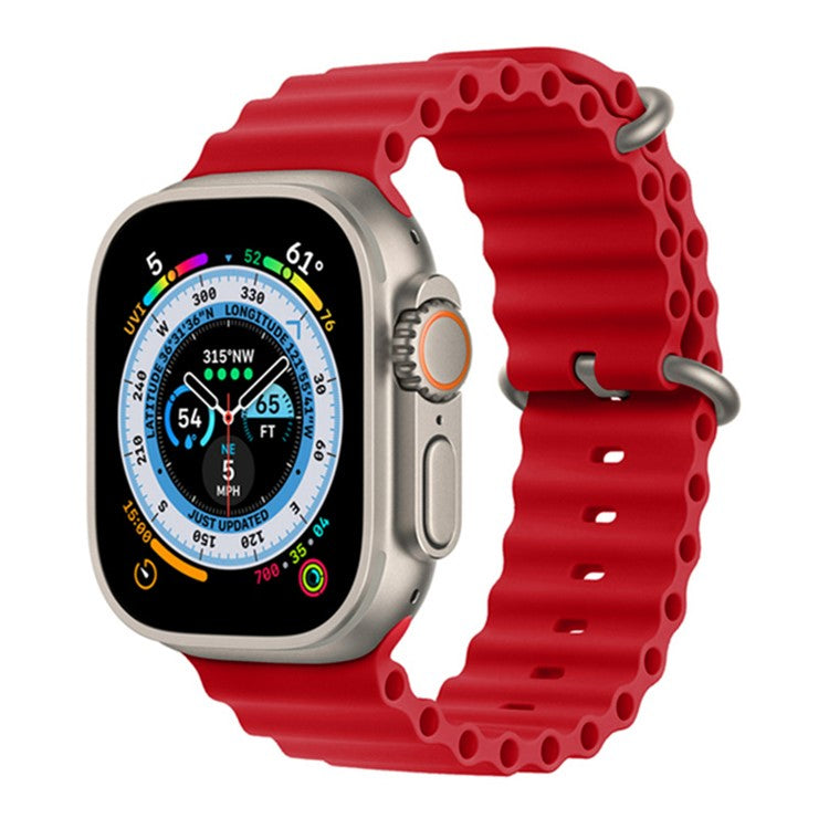 PRAGUS For Ocean Strap for Apple Watch Series 10 46mm / Ultra 2 Ultra 49mm /  Series 9 8 7 45mm / 6 5 4 SE (2023) SE (2022) SE 44mm / 3 2 1 42mm, Soft Silicone Adjustable Watch Band - Red