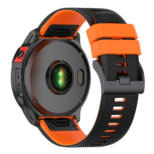 PRAGUS For Garmin Enduro / Tactix Delta / Tactix 7 Pro Dual Colors Replacement Wrist Band 26mm Textured Silicone Watch Strap - Black  /  Orange