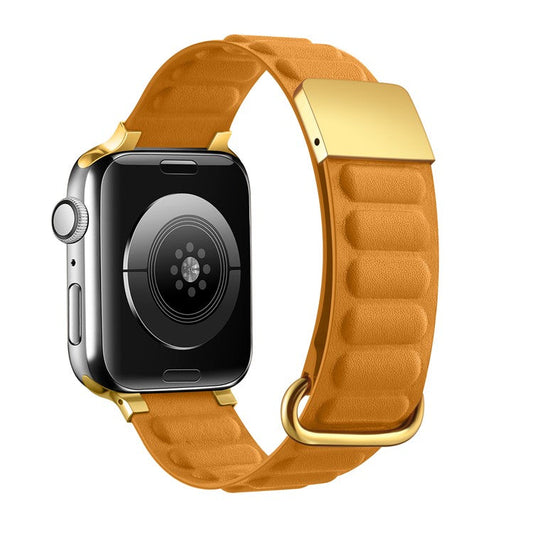 PRAGUS For Watch Strap for Apple Watch Series 10 42mm / 9 8 7 41mm / SE (2023) SE (2022) SE 6 5 4 40mm / 3 2 1 38mm Magnetic Watchband Genuine Cow Leather Watch Strap - Orange