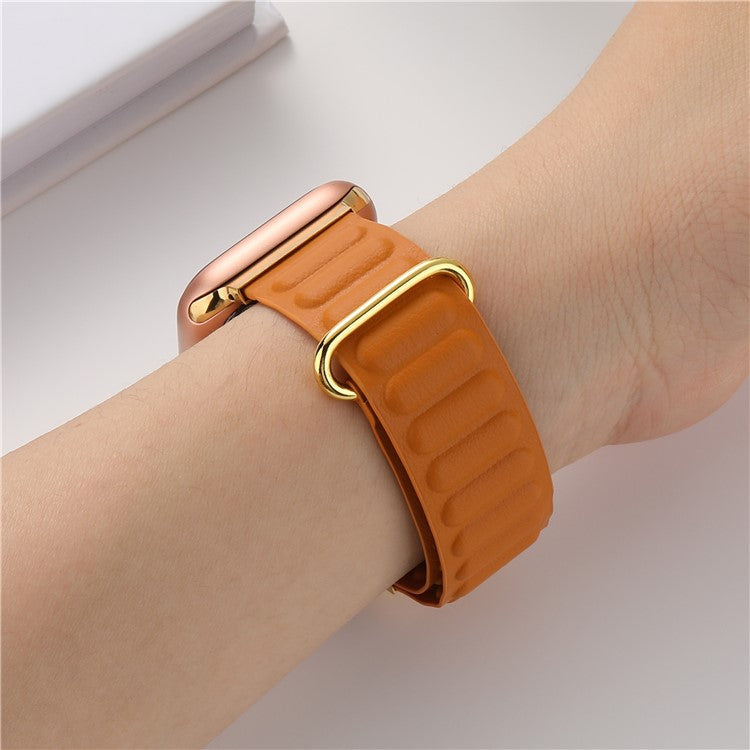 PRAGUS For Watch Strap for Apple Watch Series 10 42mm / 9 8 7 41mm / SE (2023) SE (2022) SE 6 5 4 40mm / 3 2 1 38mm Magnetic Watchband Genuine Cow Leather Watch Strap - Orange