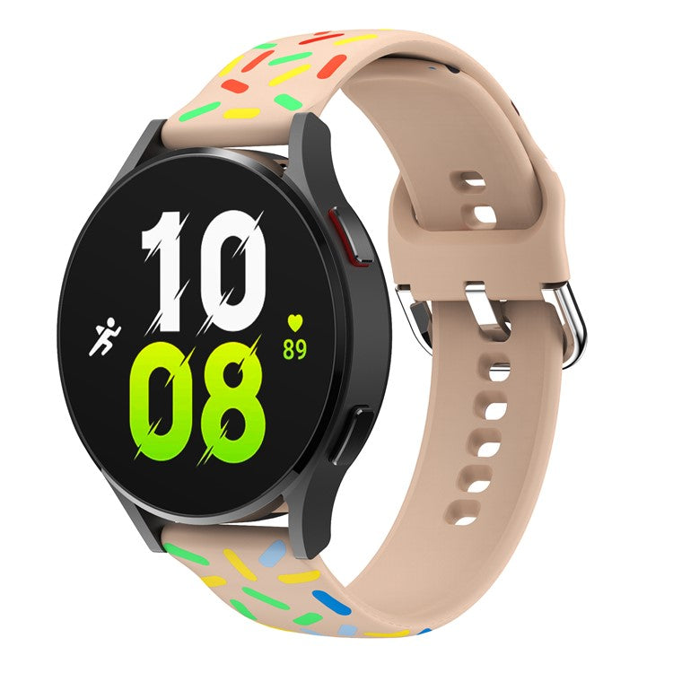 PRAGUS For 20mm Watch Band for Samsung Galaxy Watch6 / Watch6 Classic / Watch 5 / Watch 5 Pro / Watch4 / Watch4 Classic , Pattern Silicone Strap Wristband - Pink Rainbow