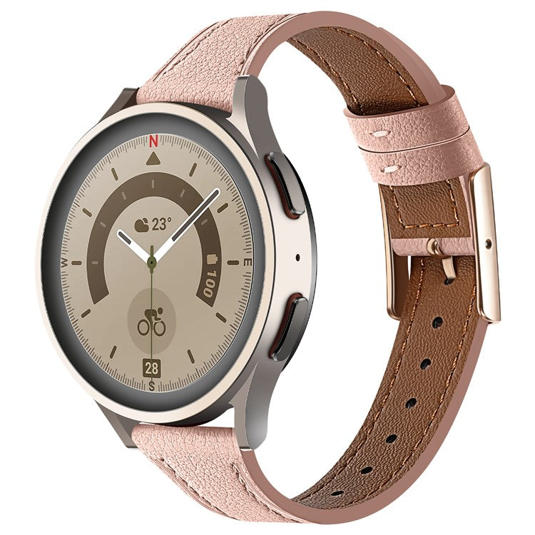PRAGUS For 20mm Universal Smart Watch Band Genuine Cow Leather Strap Replacement - Light Pink
