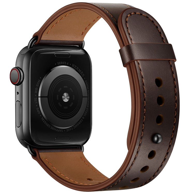 PRAGUS For Apple Watch 10 46mm / Ultra 2 / Ultra 49mm / 9 8 7 45mm / SE (2023) SE (2022) SE 6 5 4 44mm / 3 2 1 42mm Watch Band Strap - Dark Brown+Smooth Texture