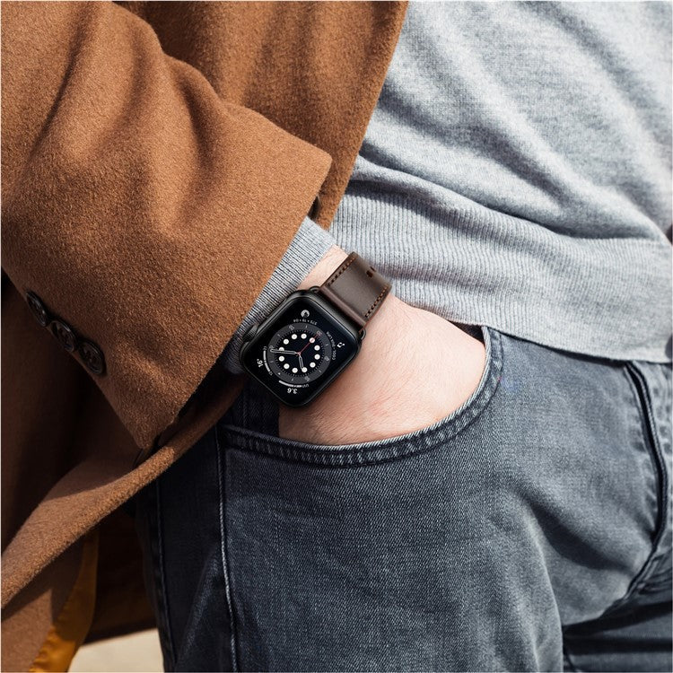PRAGUS For Apple Watch 10 46mm / Ultra 2 / Ultra 49mm / 9 8 7 45mm / SE (2023) SE (2022) SE 6 5 4 44mm / 3 2 1 42mm Watch Band Strap - Dark Brown+Smooth Texture